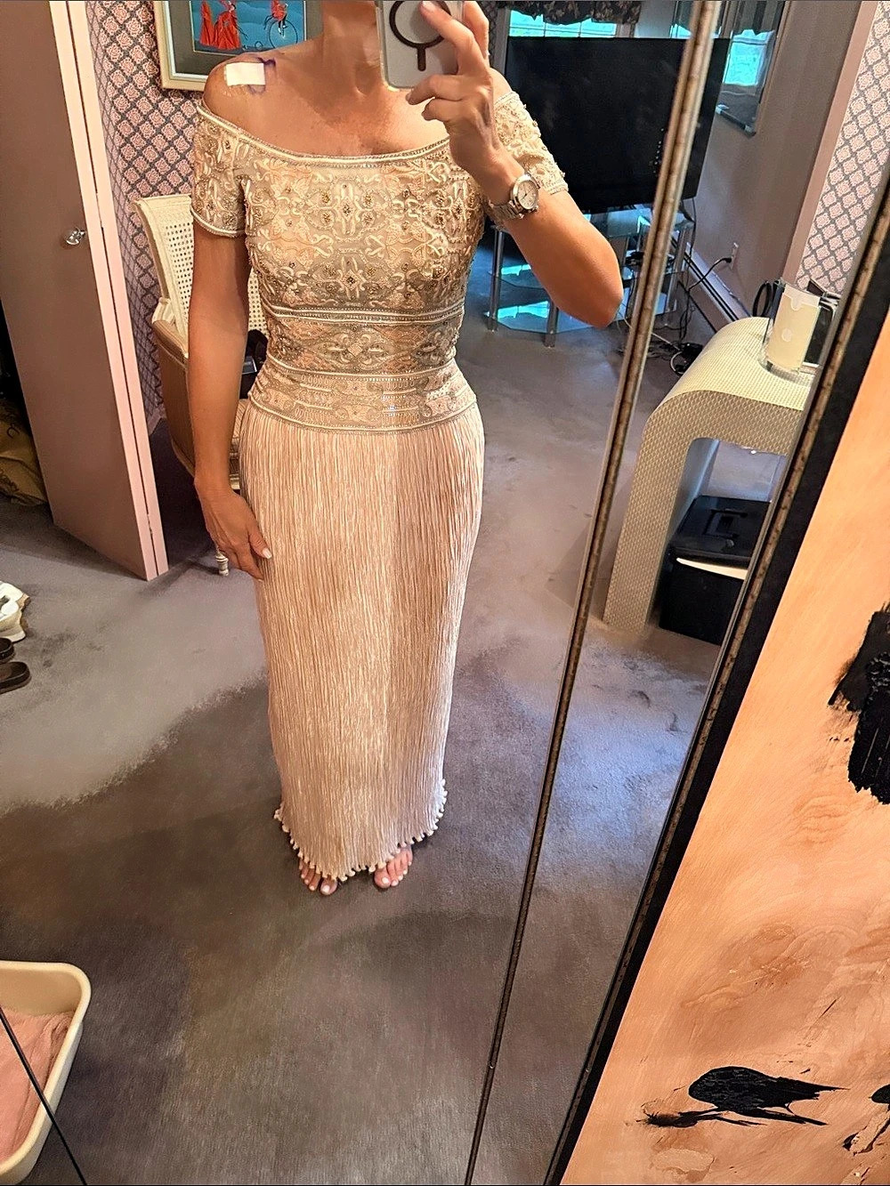 Mary McFadden Couture Embellished Maxi gown in Peach Size 4 -STUNNING!!!
